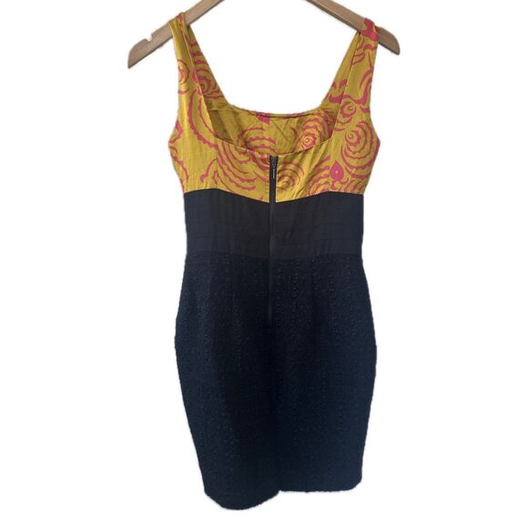 RACHEL Roy Floral Shanghai Ochre Lotus Color Block Mix Print Tweed Dress 2 - Picture 3 of 7